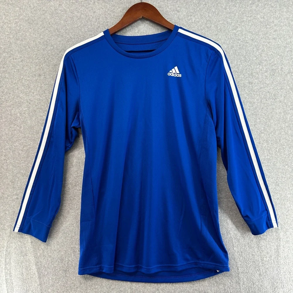 Adidas Royal Blue Climalite 3 Stripe Long Sleeve‎ Athletic Shirt Boys XL 18/20